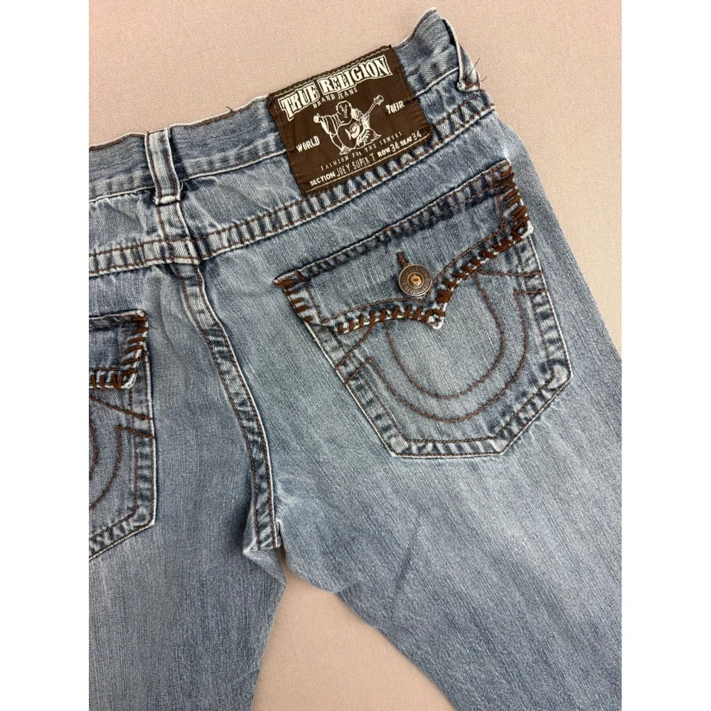 True Religion Joey Super T Light Wash Flare Jeans Mens 34 Made in USA Brown
